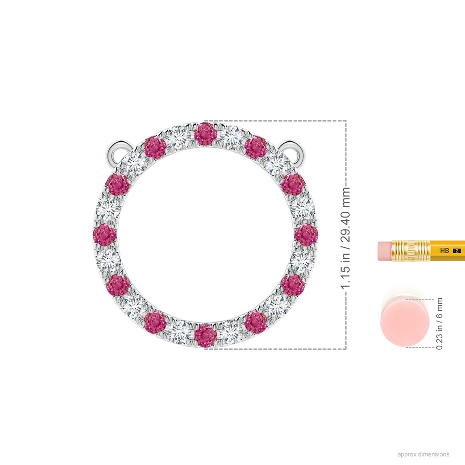 3mm AAAA Pink Sapphire and Diamond Open Circle Eternity Pendant in P950 Platinum ruler