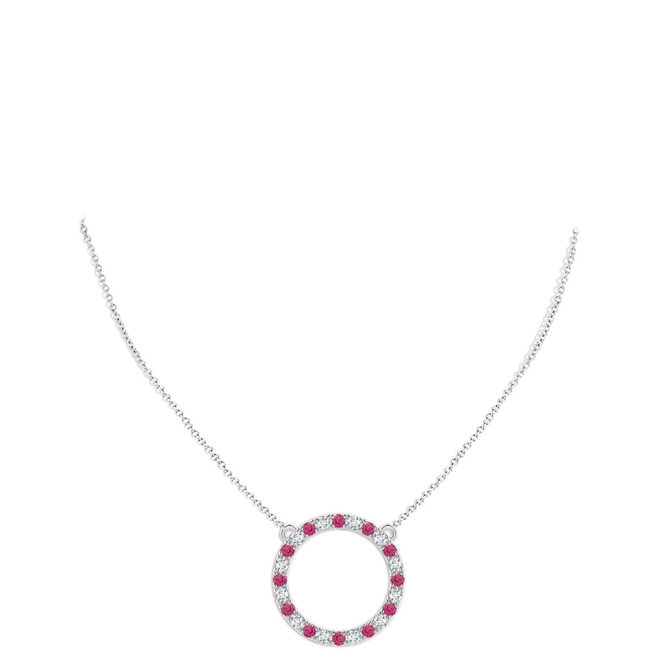 3mm AAAA Pink Sapphire and Diamond Open Circle Eternity Pendant in P950 Platinum body-neck