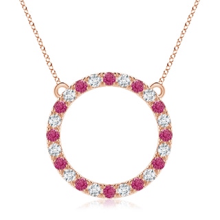 3mm AAAA Pink Sapphire and Diamond Open Circle Eternity Pendant in Rose Gold