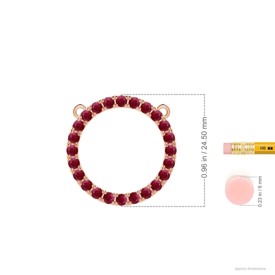 2.5mm A Ruby Open Circle Eternity Pendant in Rose Gold ruler