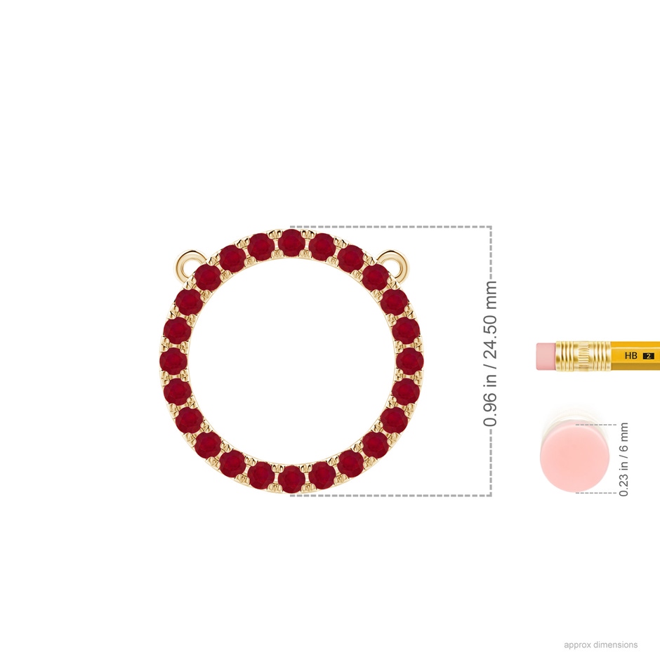2.5mm AA Ruby Open Circle Eternity Pendant in Yellow Gold ruler