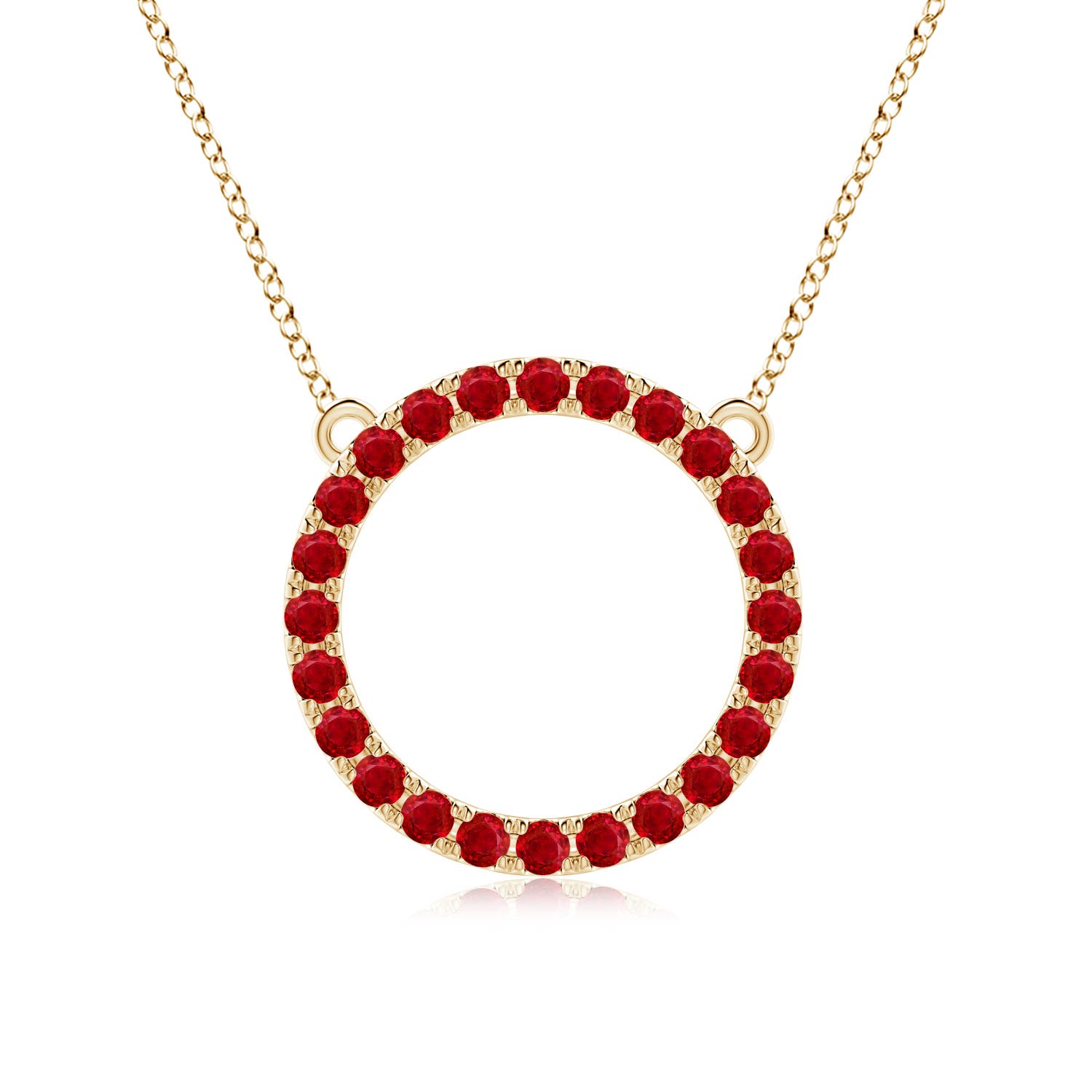 2.5mm AAA Ruby Open Circle Eternity Pendant in Yellow Gold