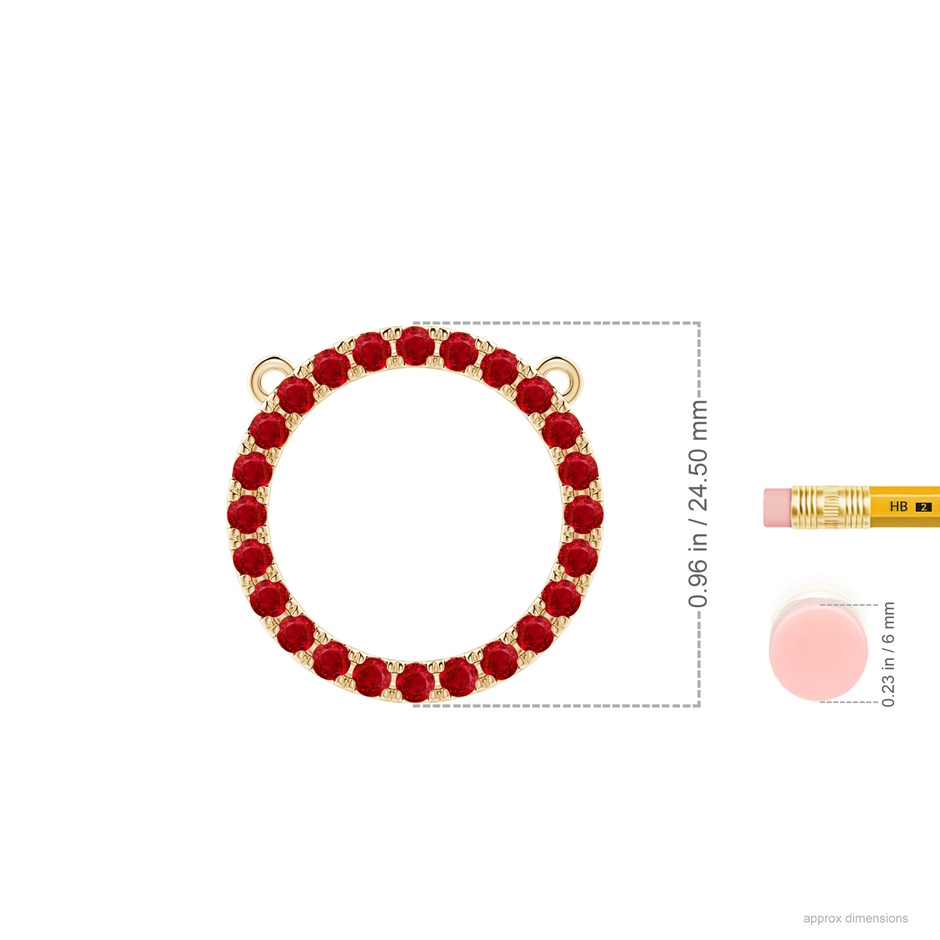2.5mm AAA Ruby Open Circle Eternity Pendant in Yellow Gold ruler