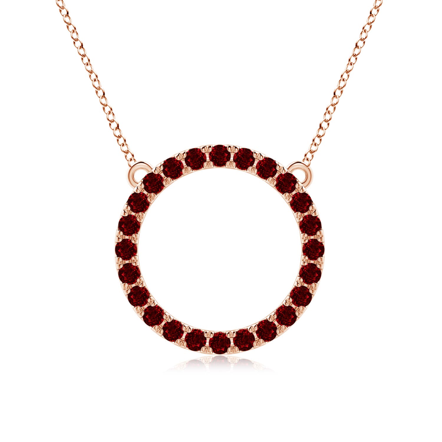 2.5mm AAAA Ruby Open Circle Eternity Pendant in Rose Gold