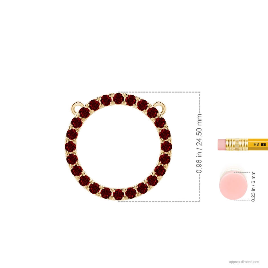 2.5mm AAAA Ruby Open Circle Eternity Pendant in Yellow Gold ruler