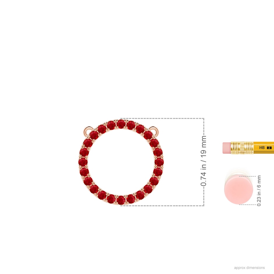 2mm AAA Ruby Open Circle Eternity Pendant in Rose Gold ruler