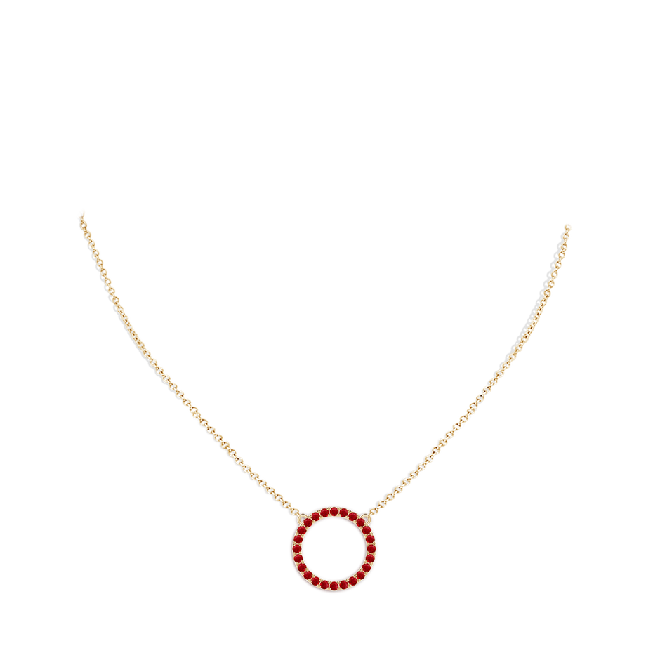 2mm AAA Ruby Open Circle Eternity Pendant in Yellow Gold pen