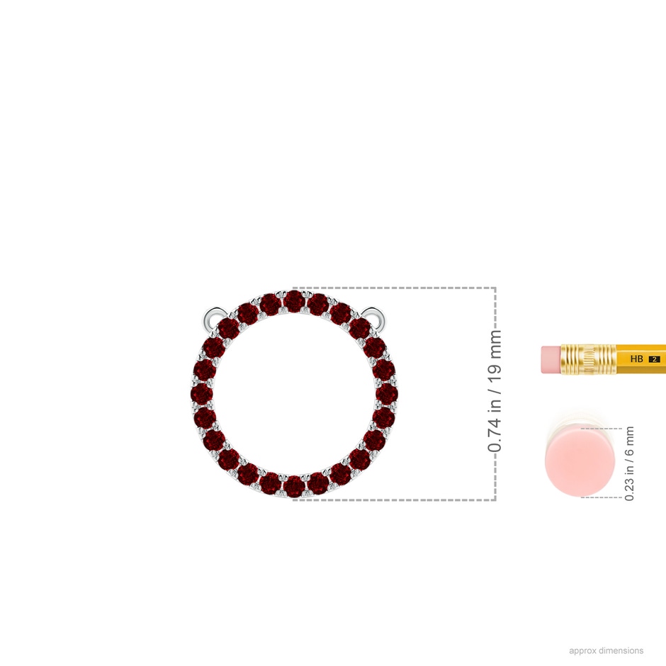 2mm AAAA Ruby Open Circle Eternity Pendant in White Gold ruler