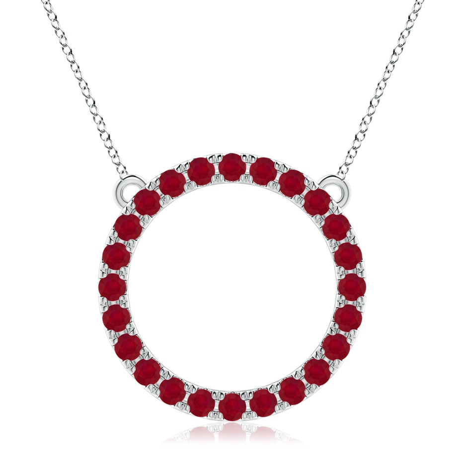 3mm AA Ruby Open Circle Eternity Pendant in White Gold 