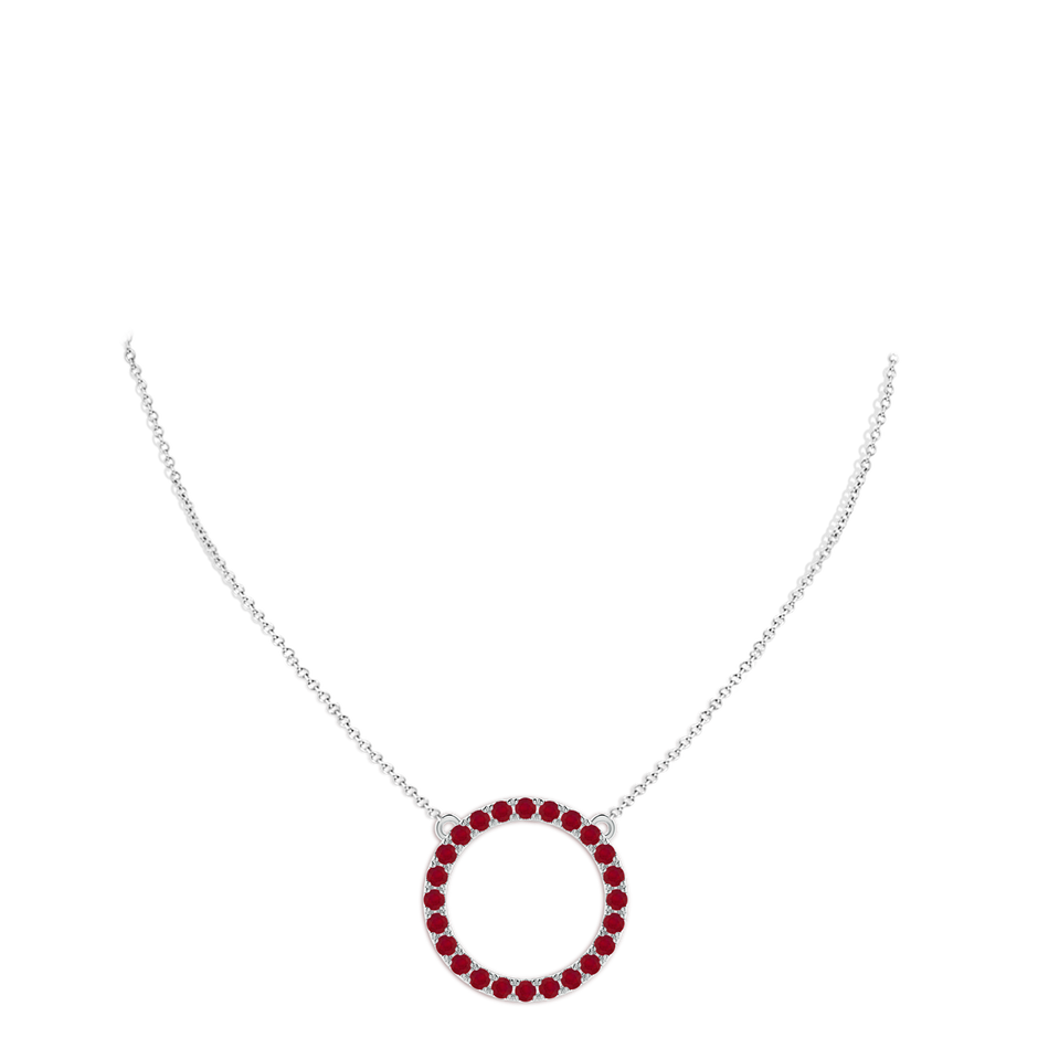 3mm AA Ruby Open Circle Eternity Pendant in White Gold pen