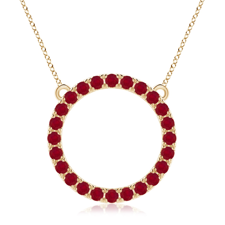 3mm AA Ruby Open Circle Eternity Pendant in Yellow Gold 