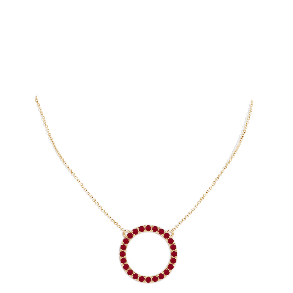 3mm AA Ruby Open Circle Eternity Pendant in Yellow Gold pen