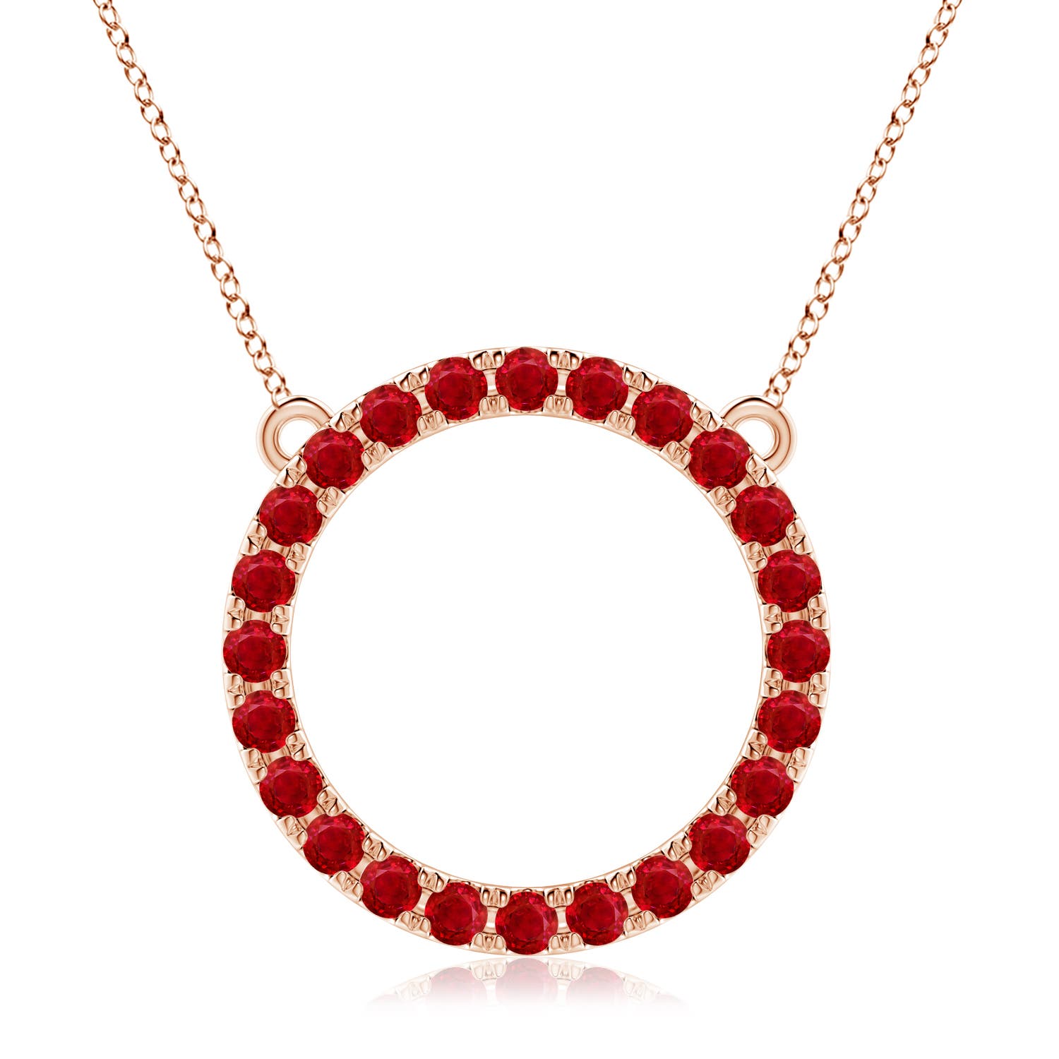 3mm AAA Ruby Open Circle Eternity Pendant in Rose Gold