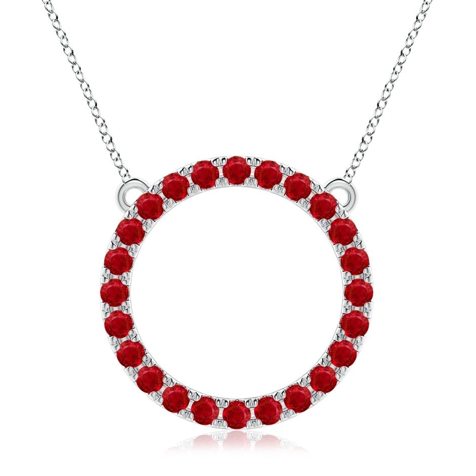 3mm AAA Ruby Open Circle Eternity Pendant in White Gold 