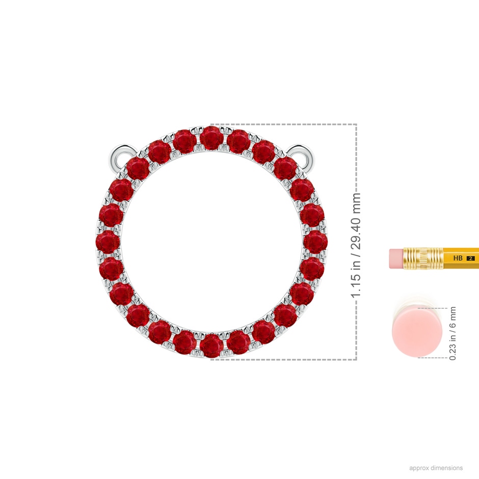 3mm AAA Ruby Open Circle Eternity Pendant in White Gold ruler