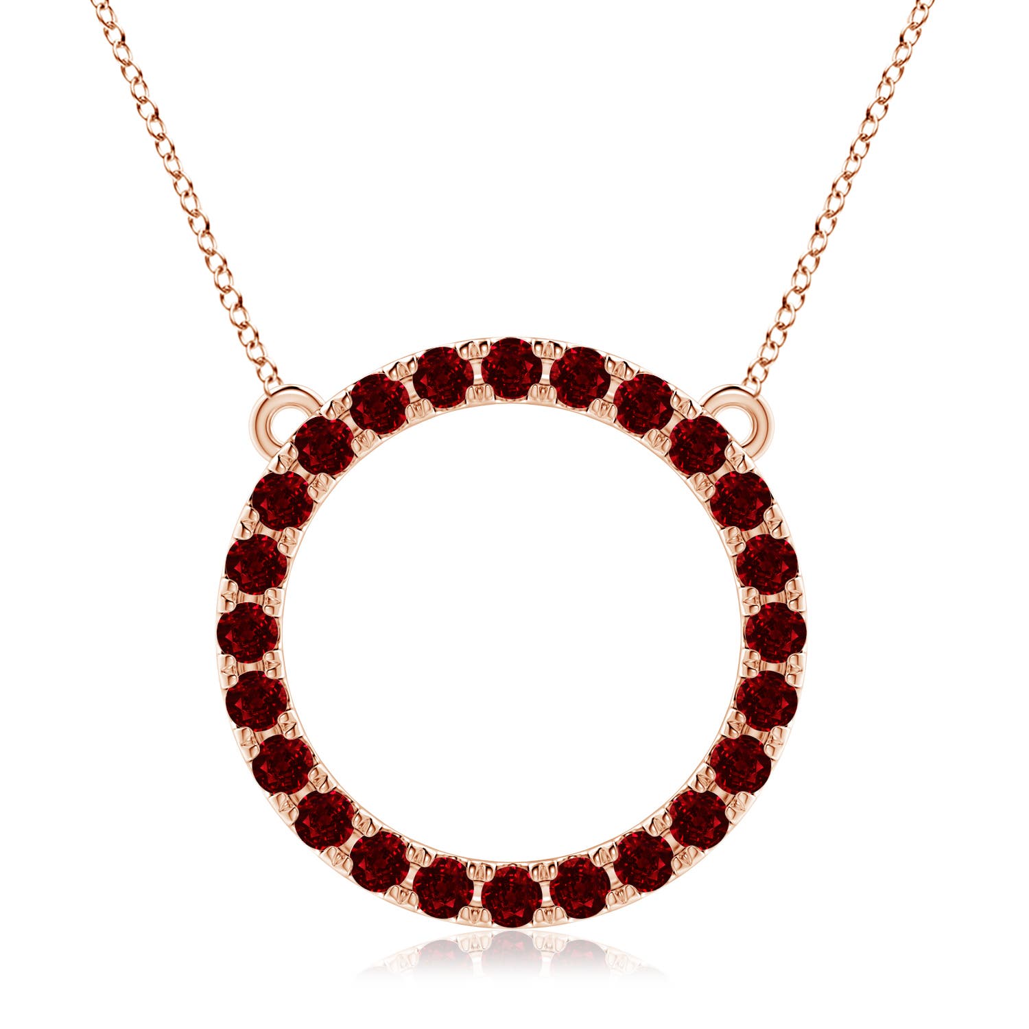 3mm AAAA Ruby Open Circle Eternity Pendant in Rose Gold