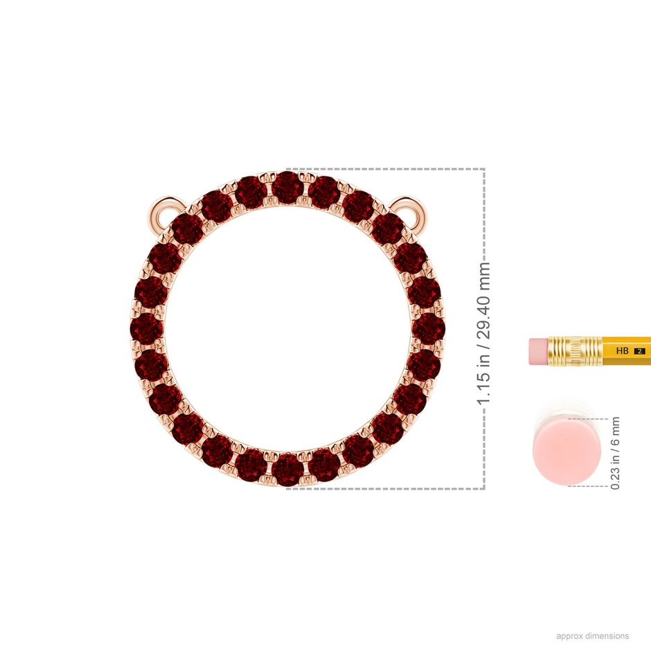 3mm AAAA Ruby Open Circle Eternity Pendant in Rose Gold ruler
