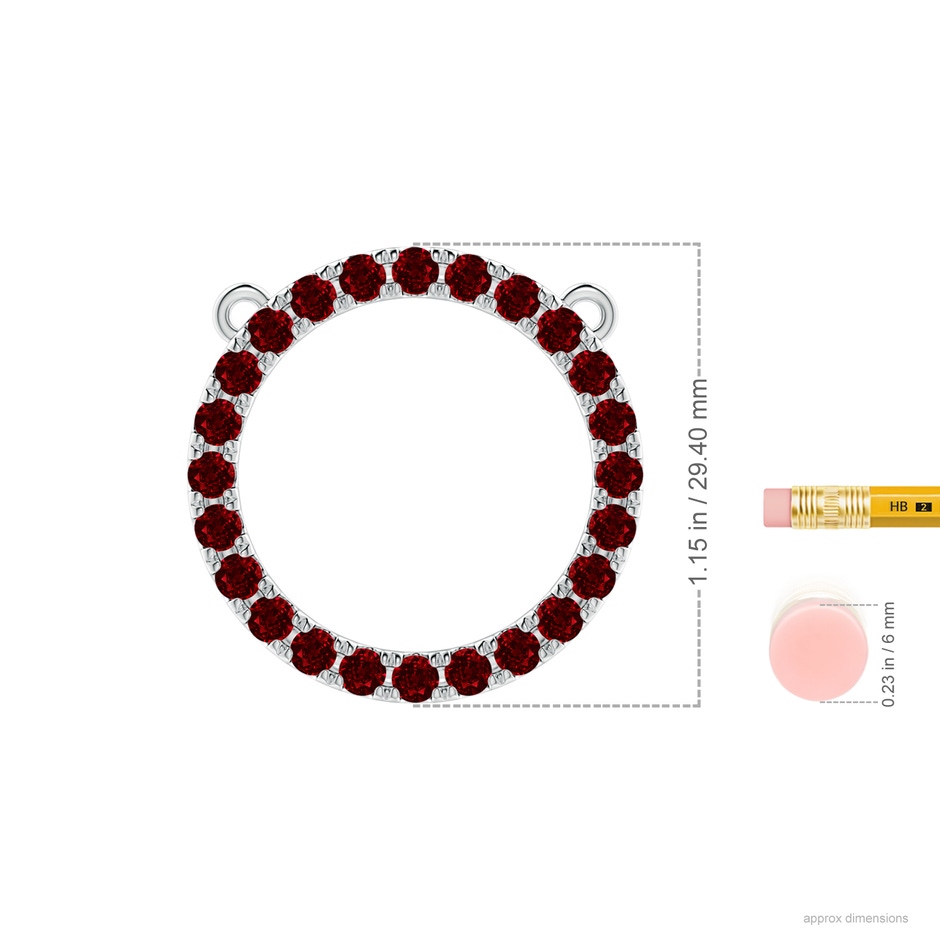 3mm AAAA Ruby Open Circle Eternity Pendant in White Gold ruler