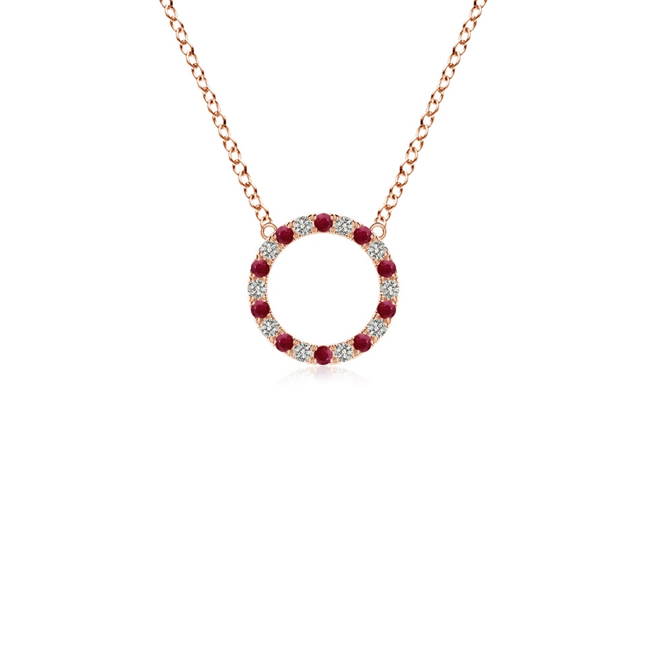 1.5mm A Ruby and Diamond Open Circle Eternity Pendant in Rose Gold 