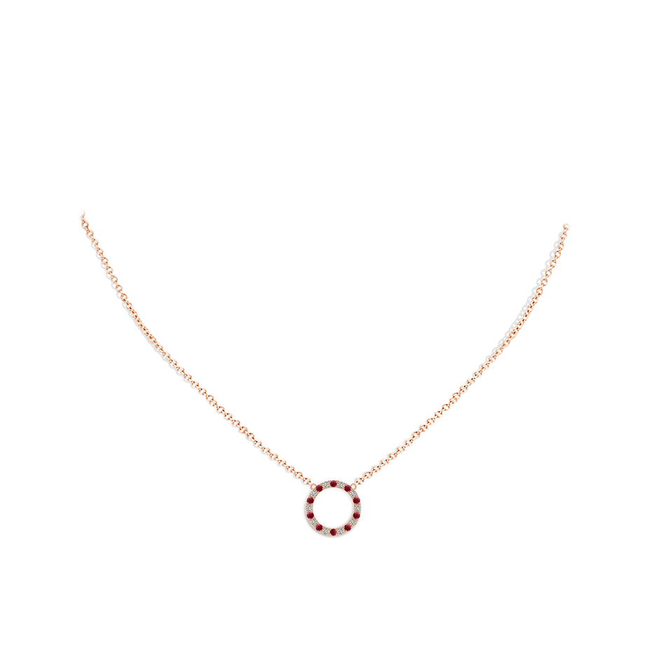 1.5mm A Ruby and Diamond Open Circle Eternity Pendant in Rose Gold pen