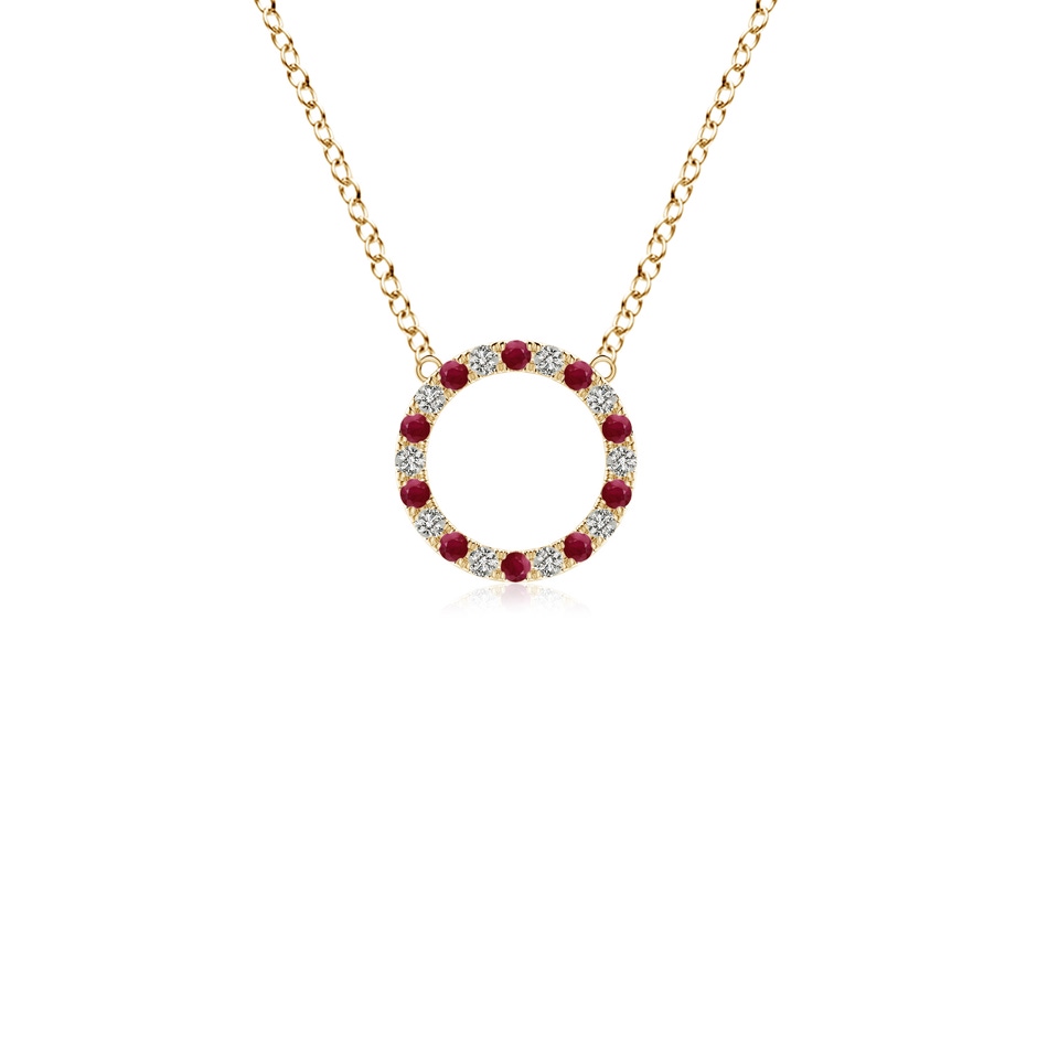 1.5mm A Ruby and Diamond Open Circle Eternity Pendant in Yellow Gold 