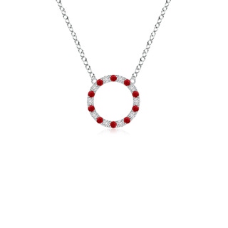 1.5mm AAA Ruby and Diamond Open Circle Eternity Pendant in White Gold