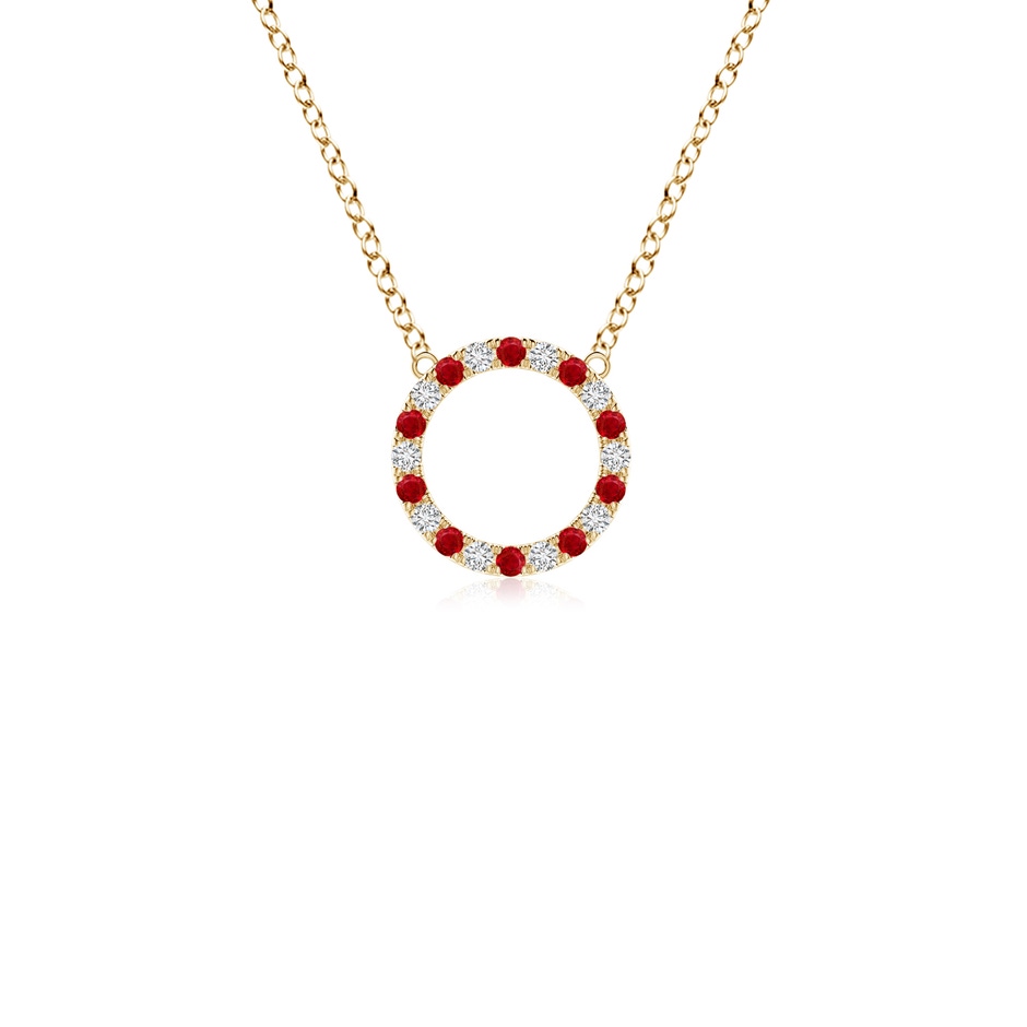 1.5mm AAA Ruby and Diamond Open Circle Eternity Pendant in Yellow Gold 