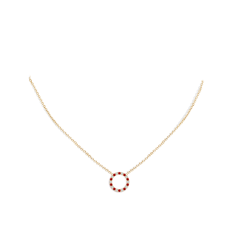 1.5mm AAA Ruby and Diamond Open Circle Eternity Pendant in Yellow Gold pen
