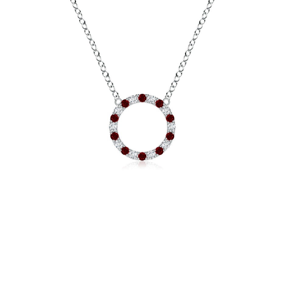 1.5mm AAAA Ruby and Diamond Open Circle Eternity Pendant in 18K White Gold 