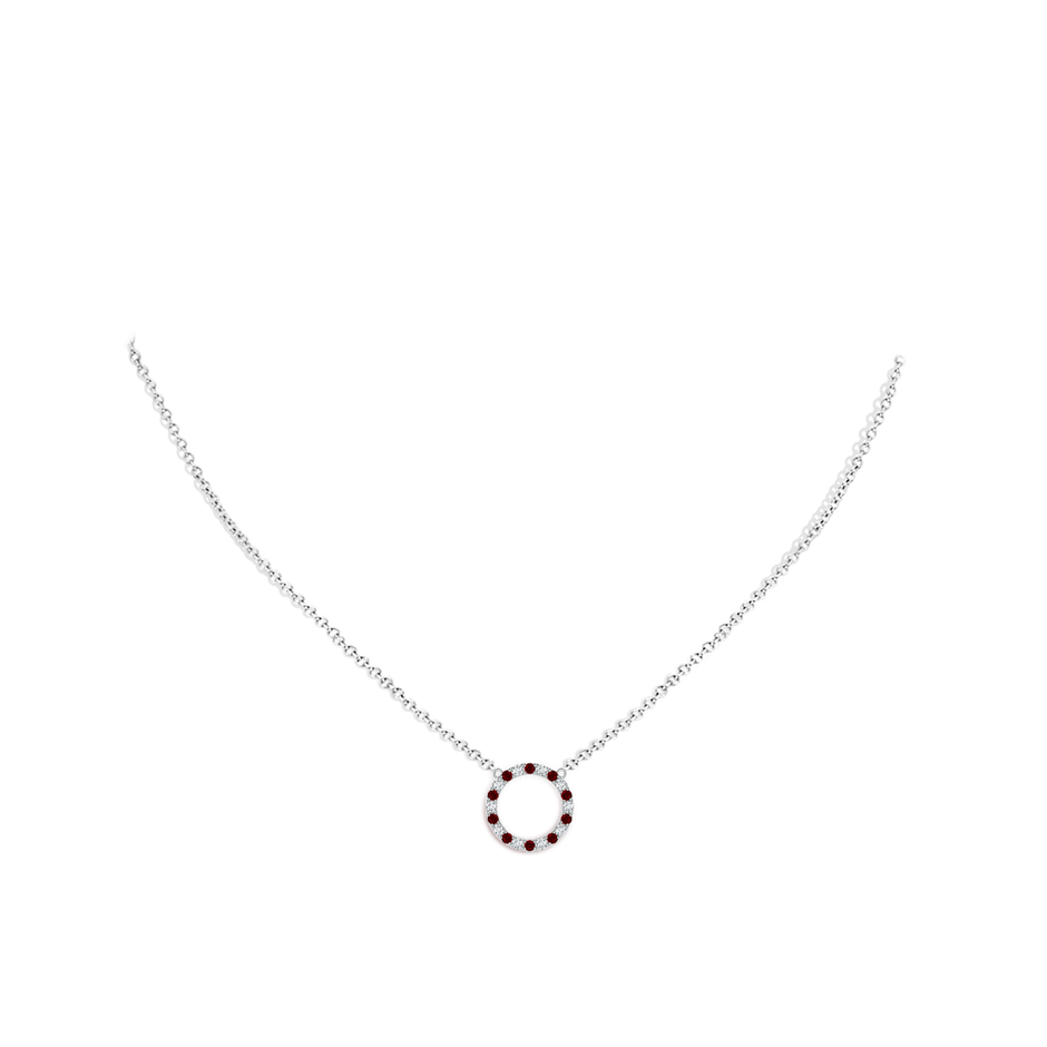 1.5mm AAAA Ruby and Diamond Open Circle Eternity Pendant in 18K White Gold pen