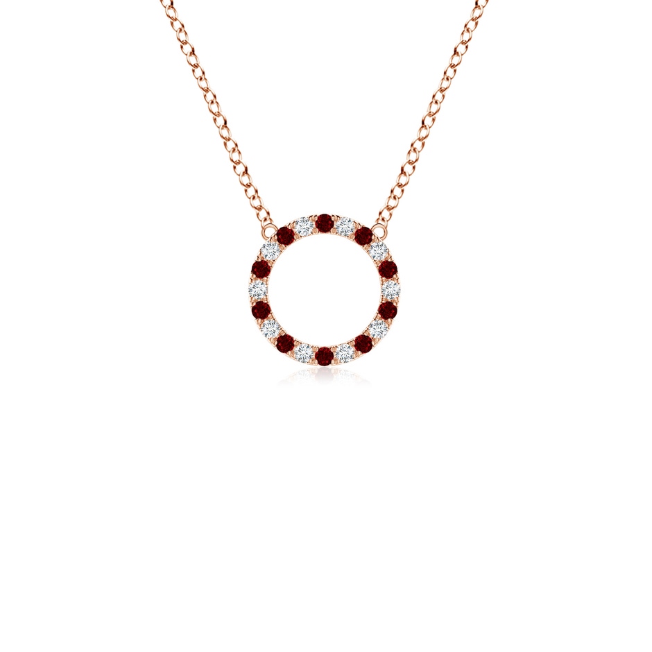 1.5mm AAAA Ruby and Diamond Open Circle Eternity Pendant in Rose Gold 
