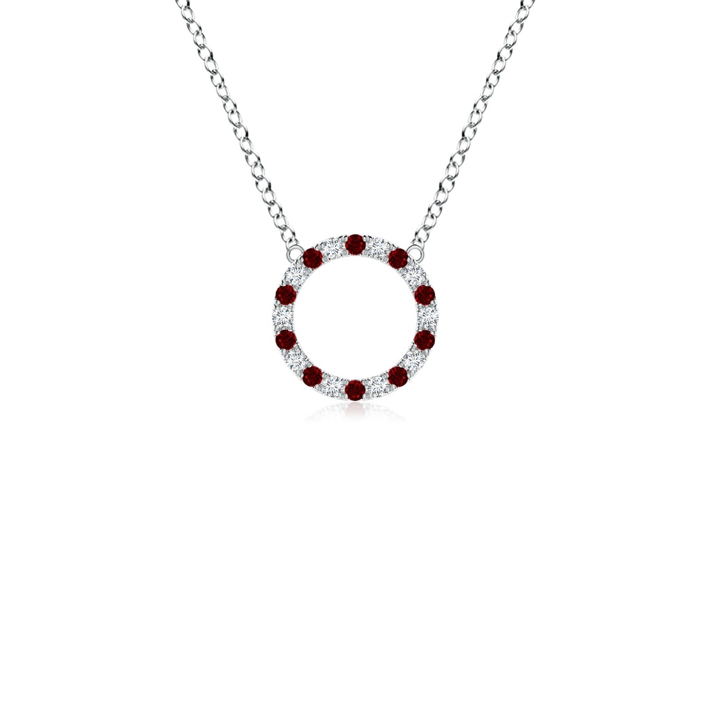 1.5mm AAAA Ruby and Diamond Open Circle Eternity Pendant in White Gold