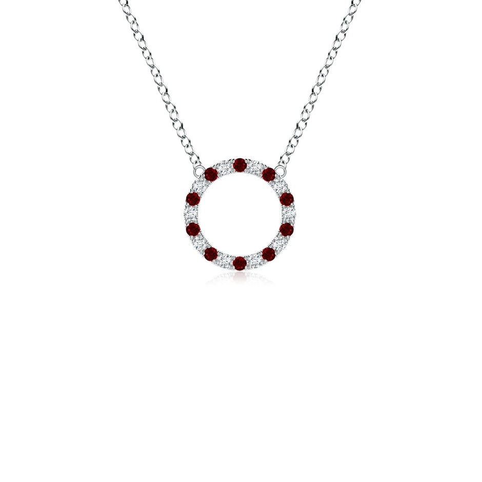 1.5mm AAAA Ruby and Diamond Open Circle Eternity Pendant in White Gold 