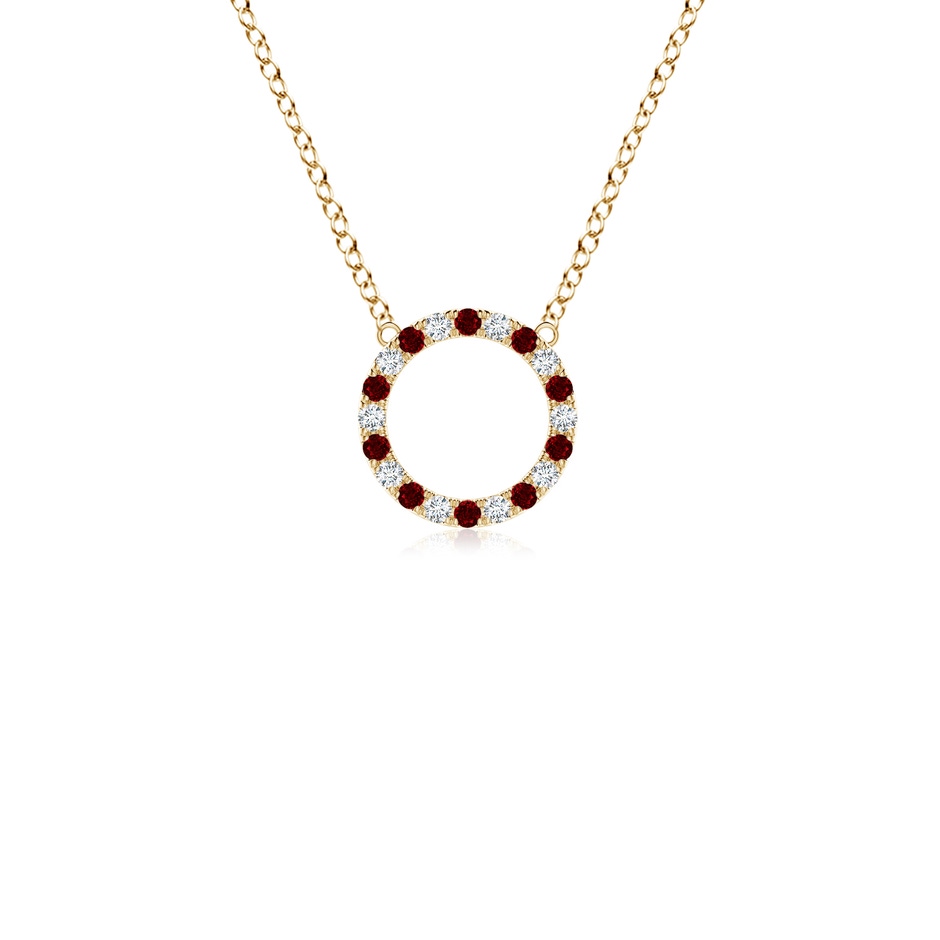 1.5mm AAAA Ruby and Diamond Open Circle Eternity Pendant in Yellow Gold 