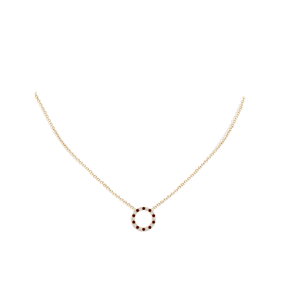 1.5mm AAAA Ruby and Diamond Open Circle Eternity Pendant in Yellow Gold pen