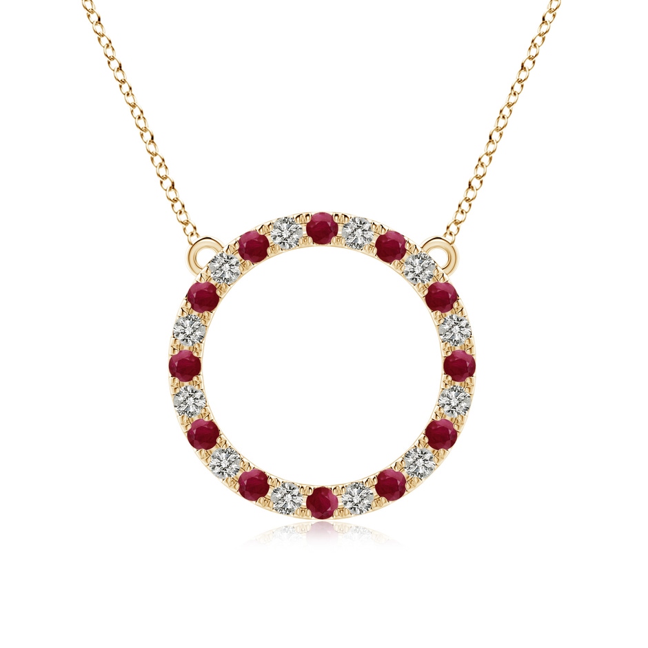 2.5mm A Ruby and Diamond Open Circle Eternity Pendant in Yellow Gold 