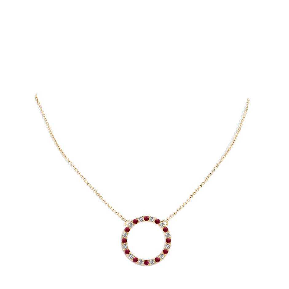 2.5mm A Ruby and Diamond Open Circle Eternity Pendant in Yellow Gold pen