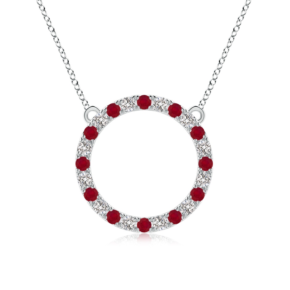 2.5mm AA Ruby and Diamond Open Circle Eternity Pendant in White Gold 