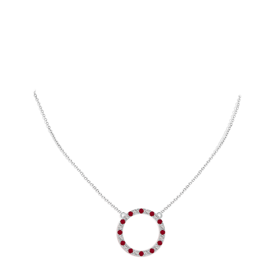 2.5mm AA Ruby and Diamond Open Circle Eternity Pendant in White Gold pen