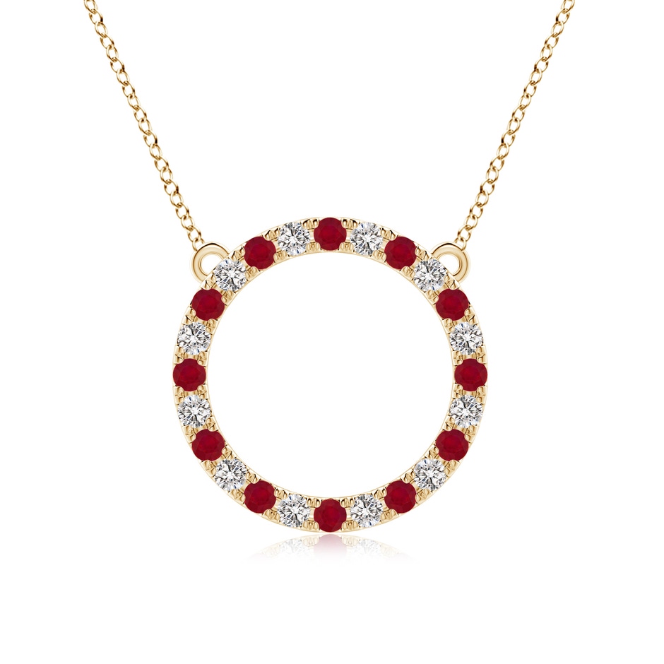 2.5mm AA Ruby and Diamond Open Circle Eternity Pendant in Yellow Gold 
