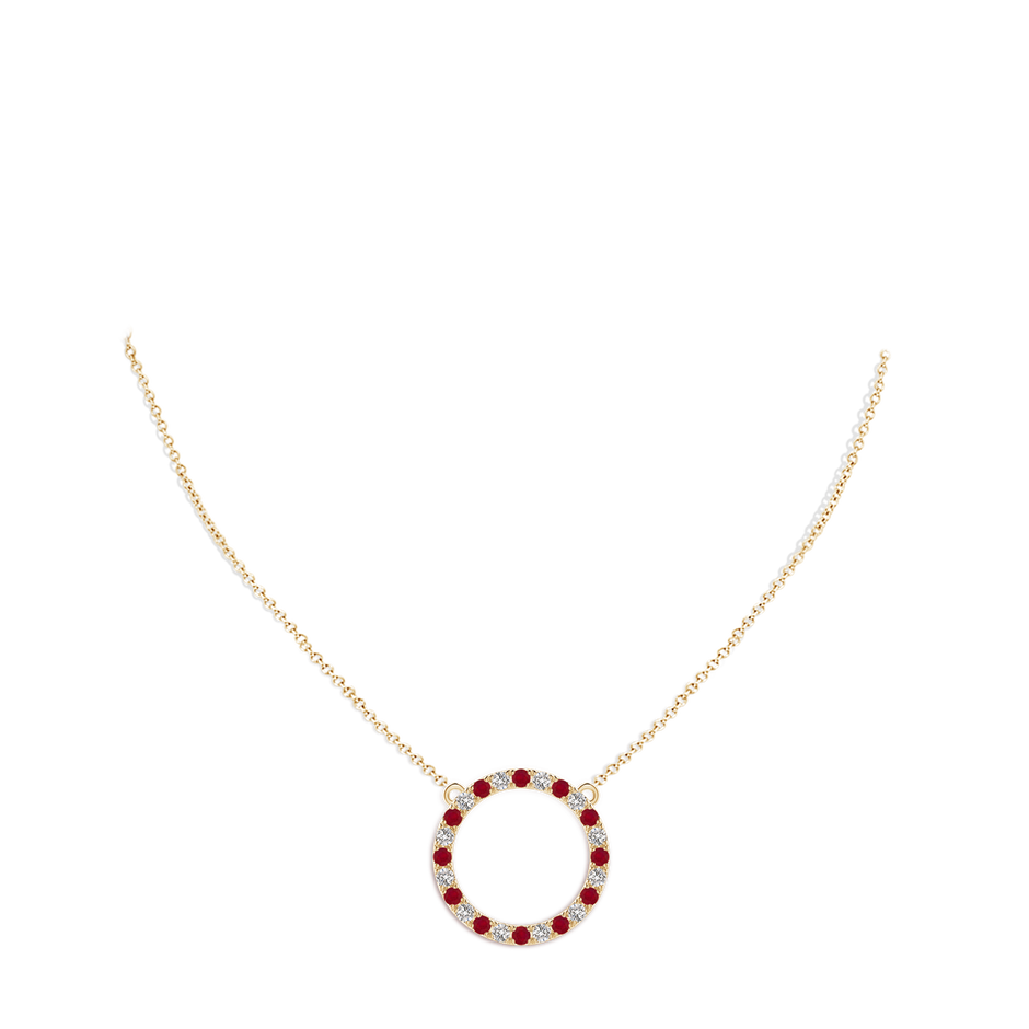 2.5mm AA Ruby and Diamond Open Circle Eternity Pendant in Yellow Gold pen