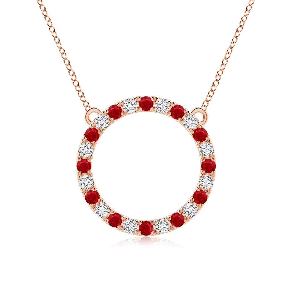 2.5mm AAA Ruby and Diamond Open Circle Eternity Pendant in Rose Gold 