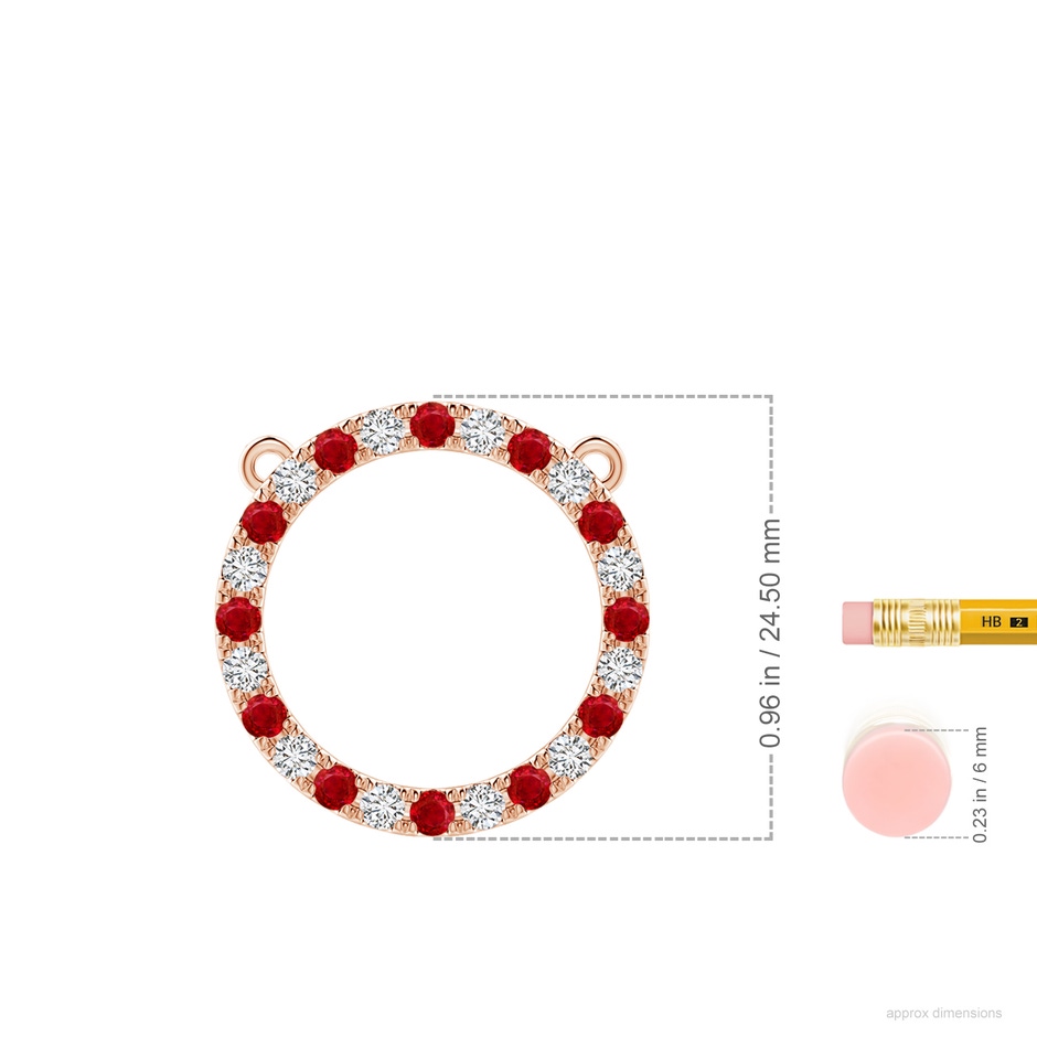 2.5mm AAA Ruby and Diamond Open Circle Eternity Pendant in Rose Gold ruler