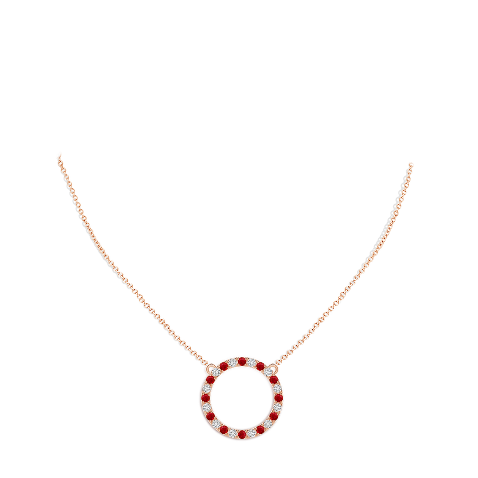 2.5mm AAA Ruby and Diamond Open Circle Eternity Pendant in Rose Gold pen