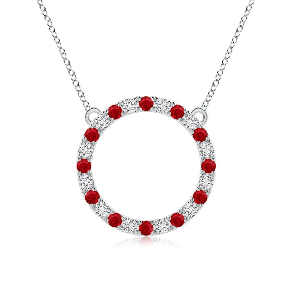 2.5mm AAA Ruby and Diamond Open Circle Eternity Pendant in White Gold 