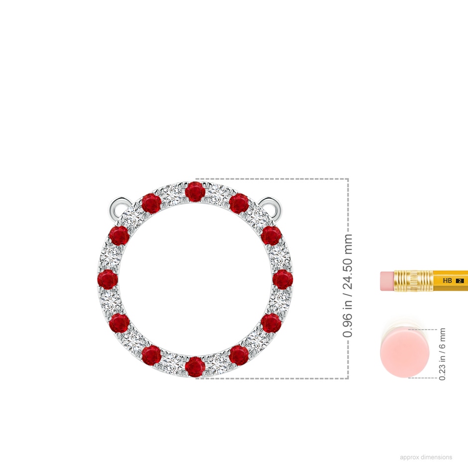 2.5mm AAA Ruby and Diamond Open Circle Eternity Pendant in White Gold ruler