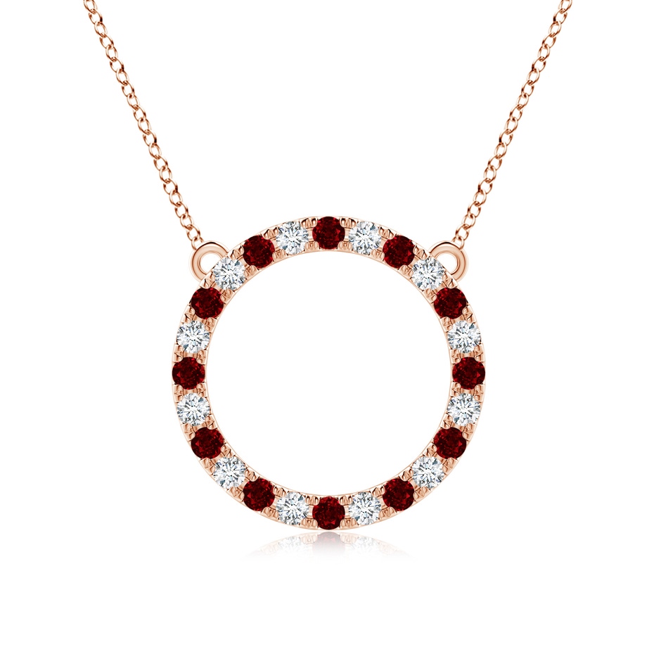 2.5mm AAAA Ruby and Diamond Open Circle Eternity Pendant in Rose Gold 