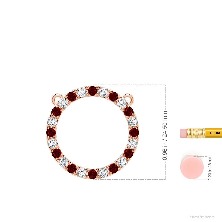 2.5mm AAAA Ruby and Diamond Open Circle Eternity Pendant in Rose Gold ruler