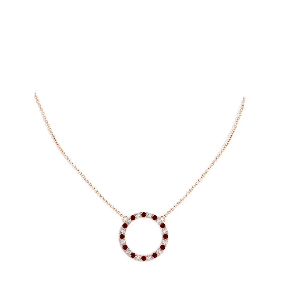 2.5mm AAAA Ruby and Diamond Open Circle Eternity Pendant in Rose Gold pen