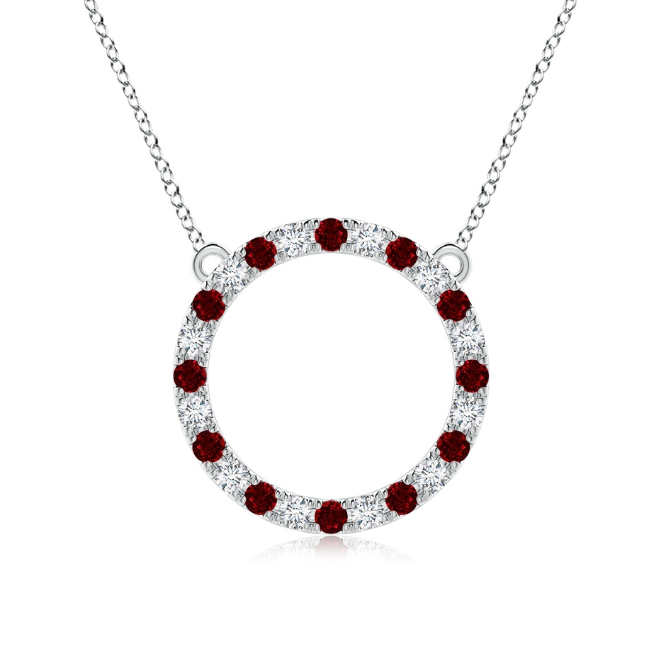 2.5mm AAAA Ruby and Diamond Open Circle Eternity Pendant in White Gold 